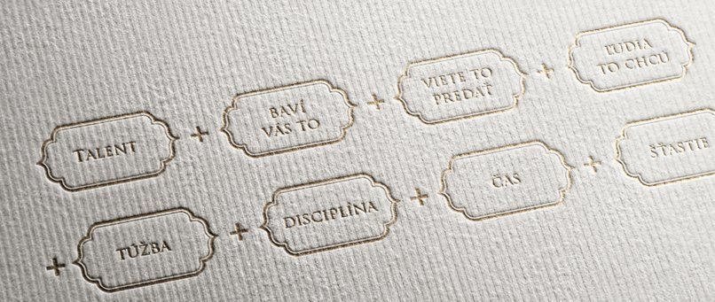 TALENT + ES MACHT IHNEN SPASS + SIE KÖNNEN ES VERKAUFEN + DIE LEUTE WOLLEN ES + LEIDENSCHAFT + DISZIPLIN + ZEIT + GLÜCK